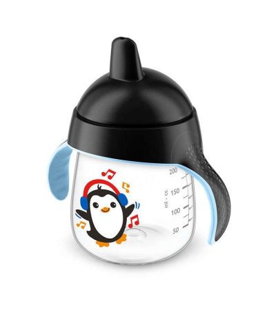 avent tasse pingouin avec anses noires anti derapante 260ml 12m+