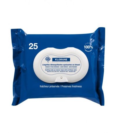 klorane bleuet lingettes demaquillantes apaisantes 25 unites