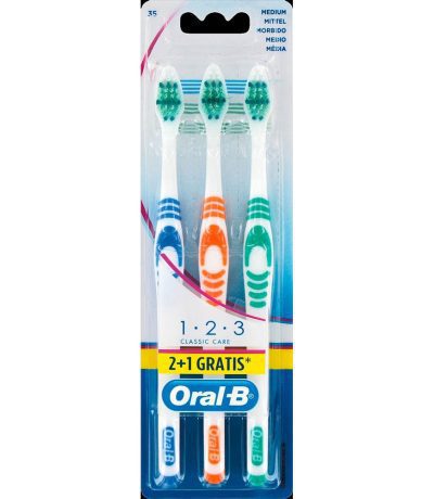 oral-b 1-2-3 brosse a dent classic care medium 3 pcs