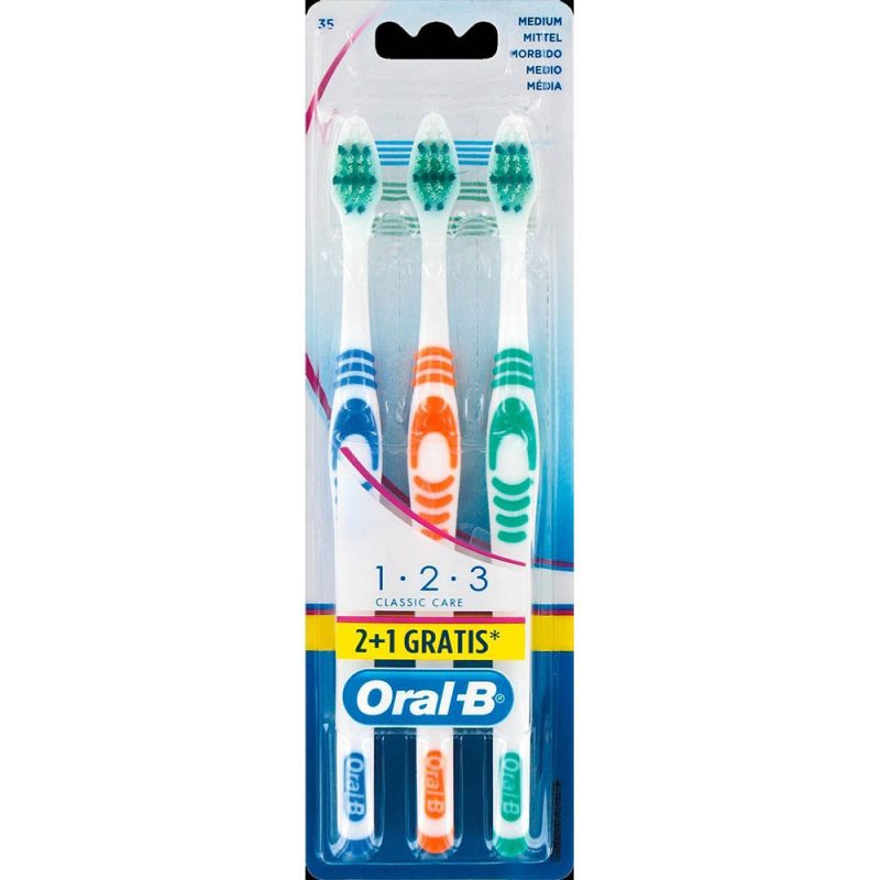 oral-b 1-2-3 brosse a dent classic care medium 3 pcs