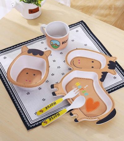 ensemble assietes fibre bamboo cheval 5 pcs