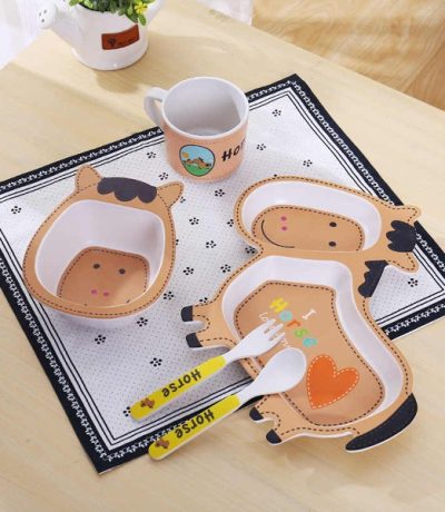 ensemble assietes fibre bamboo cheval 5 pcs