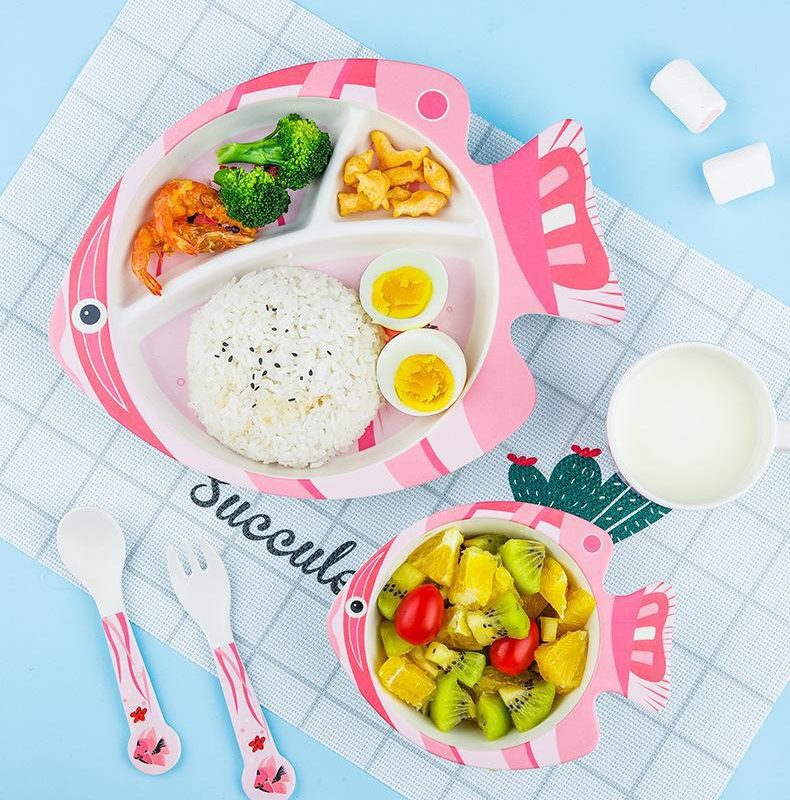 ensemble assietes fibre bamboo poisson 5 pcs