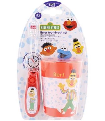 sesame street brosse a dents avec minuterie et tasse