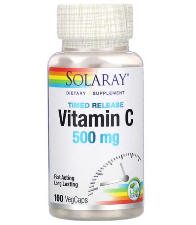 solaray, vitamine c, liberation prolongee, 500 mg, 100 vegcaps