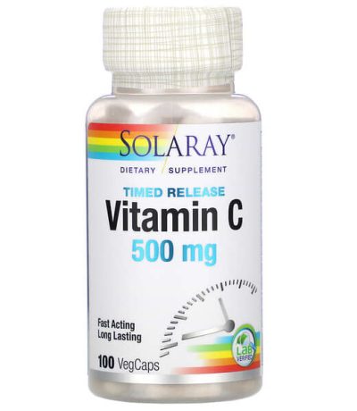 solaray, vitamine c, liberation prolongee, 500 mg, 100 vegcaps
