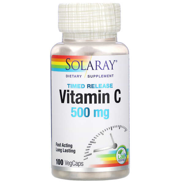 solaray, vitamine c, liberation prolongee, 500 mg, 100 vegcaps