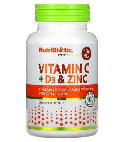 nutribiotic immunite vitamine c + d3 & zinc 100 capsules 