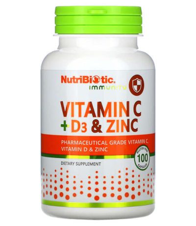 nutribiotic immunite vitamine c + d3 & zinc 100 capsules 