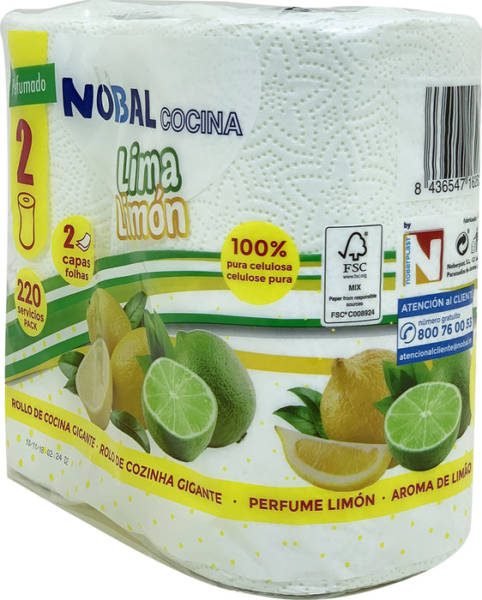 nobal papier de cuisine citron 2 rouleaux x 2 couches