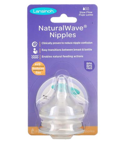 lansinoh, mamelons naturalwave, debit lent, 2 tetons 