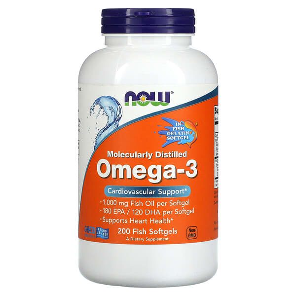 now foods, omega-3, 180 epa /120 dha, 200 fish softgels