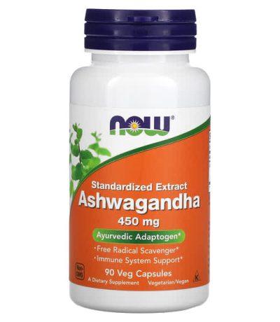 now foods, ashwagandha, extrait standardise, 450 mg, 90 capsules vegetariennes