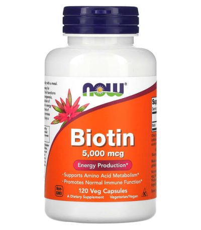 now foods, biotine, 5000 µg, 120 capsules vegetariennes