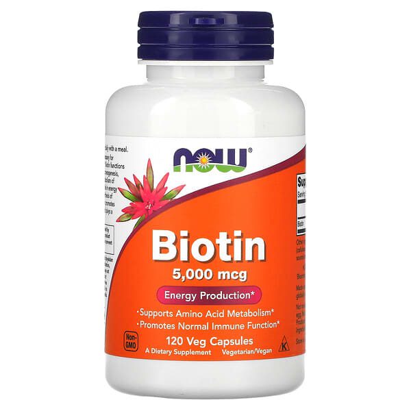 now foods, biotine, 5000 µg, 120 capsules vegetariennes