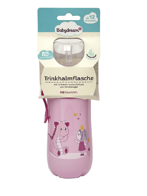 babydream bouteille avec paille +12m couleur rose - 360ml
