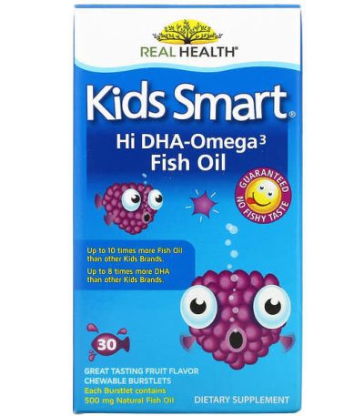 bioglan, kids smart, huile de poisson riche en omega-3 hi dha, arome delicieux de fruits, 30 comprimes explosifs a croquer 