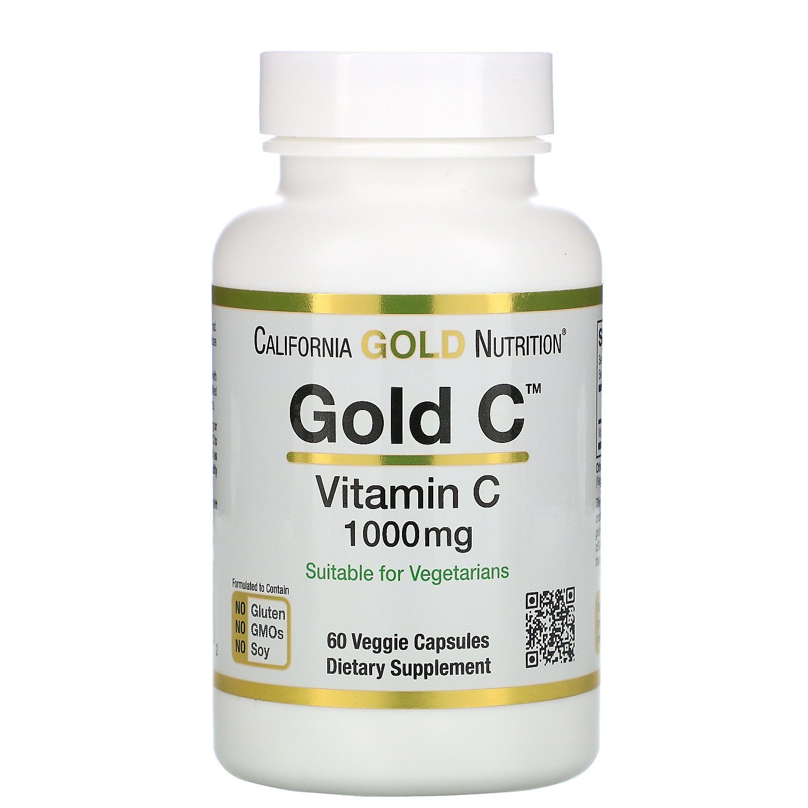 CALIFORNIA GOLD NUTRITION – GOLD&nbsp;C – VITAMINE&nbsp;C DE QUALIT&Eacute; USP – 1000&nbsp;MG – 60&nbsp;CAPSULES V&Eacute;G&Eacute;TARIENNES