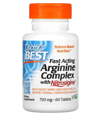 doctor's best, complexe d'arginine a action rapide avec nitrosigine, 750 mg, 60 comprimes 
