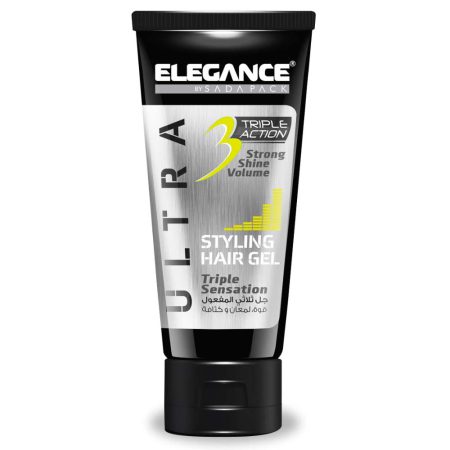 elegance, gel coiffant triple action, jaune, 150 ml.