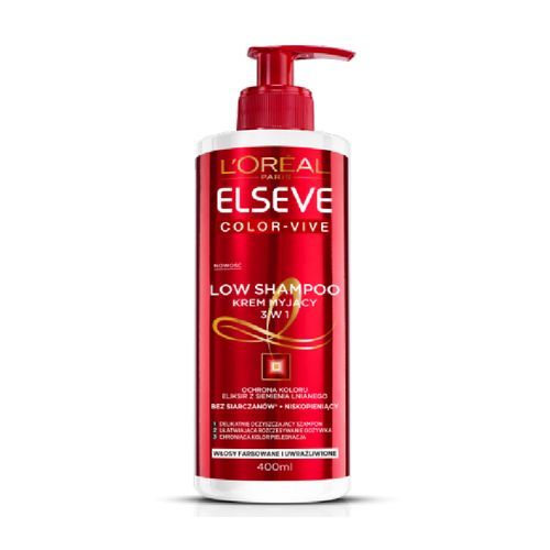 elseve low shampoo color-vive creme lavante delicate pour cheveux colores 400ml