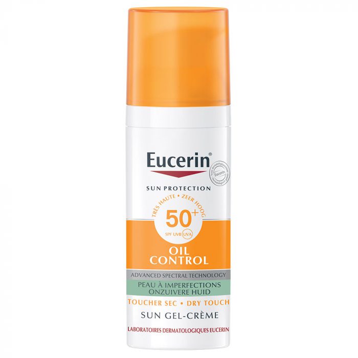 eucerin huile controle peau a imperfections toucher sec spf50+