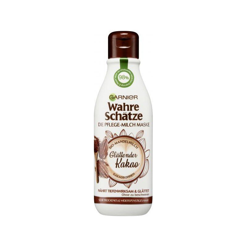 garnier masque capillaire au lait nourrissant, cacao lissant, nourrit les cheveux secs et indisciplines 250 ml