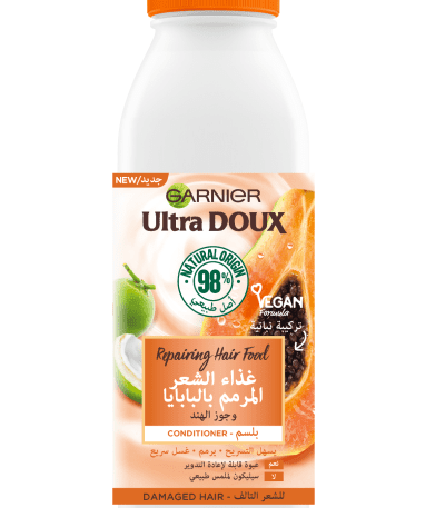 garnier ultra doux – hair food – apres shampooing reparateur pour cheveux abimes – 350ml