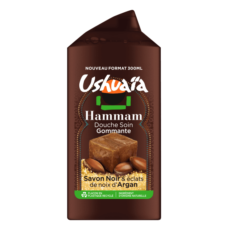 ushuaia &ndash; douche soin gommante au savon noir & eclats de noix d&rsquo;argan &ndash; 300ml