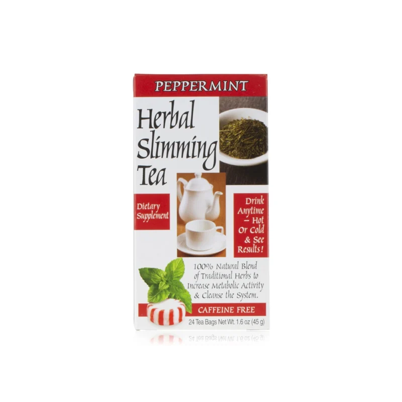 21st century. herbal slimming tea. peppermint. caffeine free. 24 tea bags. 1.7