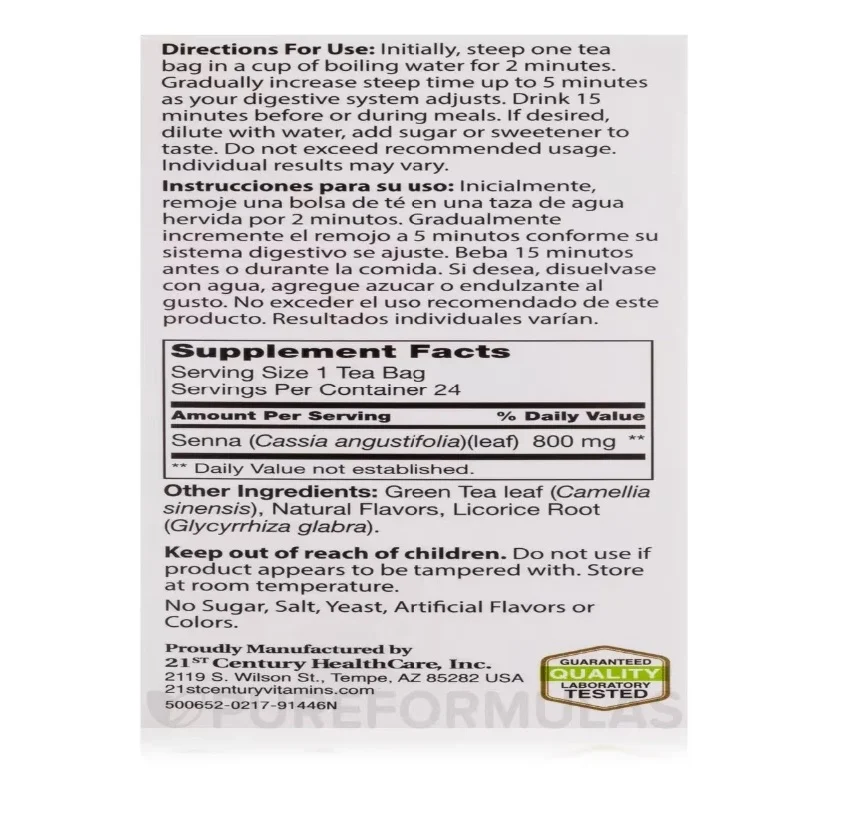 21ST CENTURY. TH&Eacute; MINCEUR &Agrave; BASE DE PLANTES ET CITRON VERT. SANS CAF&Eacute;INE. 24 SACHETS DE TH&Eacute; 48 G