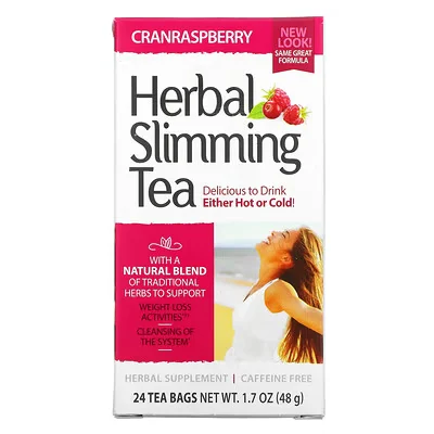 21ST CENTURY. TISANE SLIMMING TEA. CANNEBERGE ET FRAMBOISE. SANS CAF&Eacute;INE. 24 SACHETS.