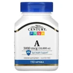 21st century. vitamine a. 3000 Μg (10 000 ui). 110 capsules a enveloppe molle