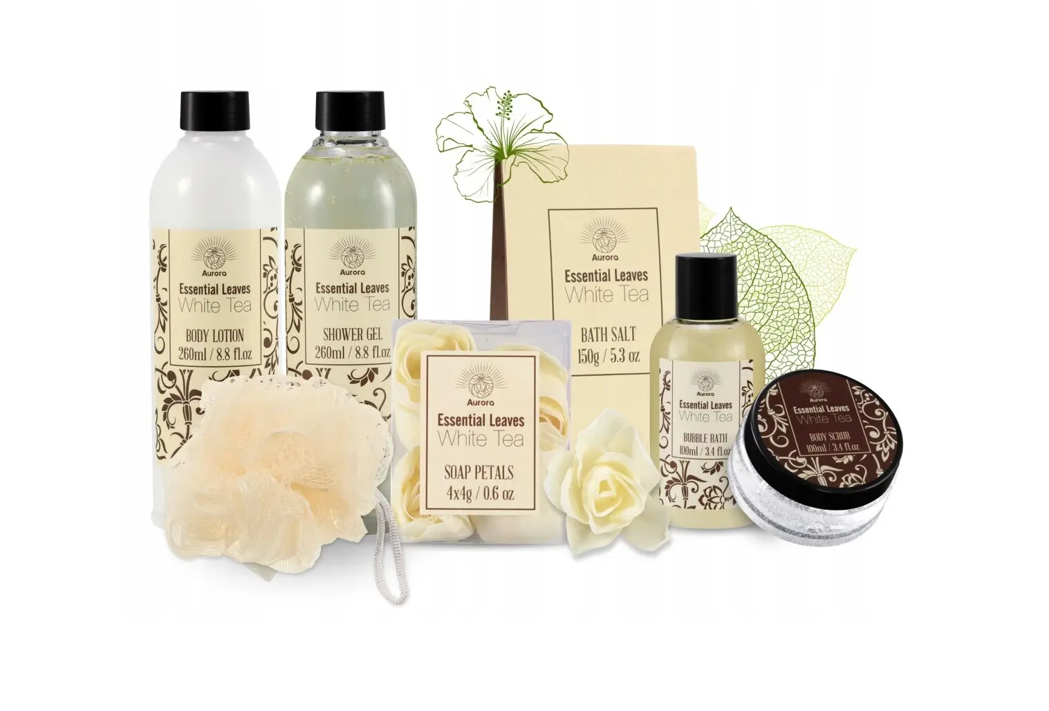 AURORA – COFFRET ESSENTIALS LEAVES TH&Eacute; BLANC 7 PI&Egrave;CES