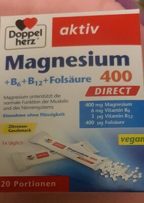 doppel herz magnesium 400 + vitamins b6 + b12 + folic acid direct granules, 20 comprimes