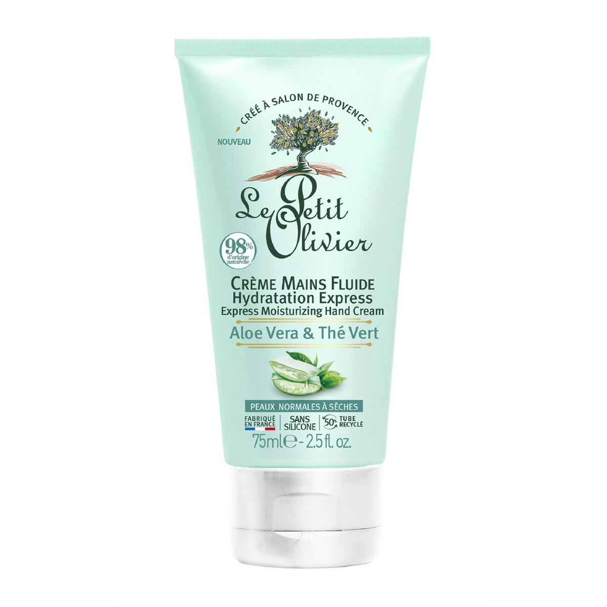 LE PETIT OLIVIER CR&Egrave;ME MAINS FLUIDE HYDRATATION EXPRESS ALOE VERA &amp; TH&Eacute; VERT – 75ML