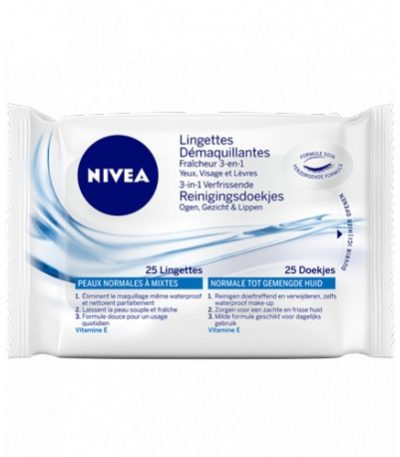 nivea lingettes demaquillantes fraicheur 3-en-1 x 25u