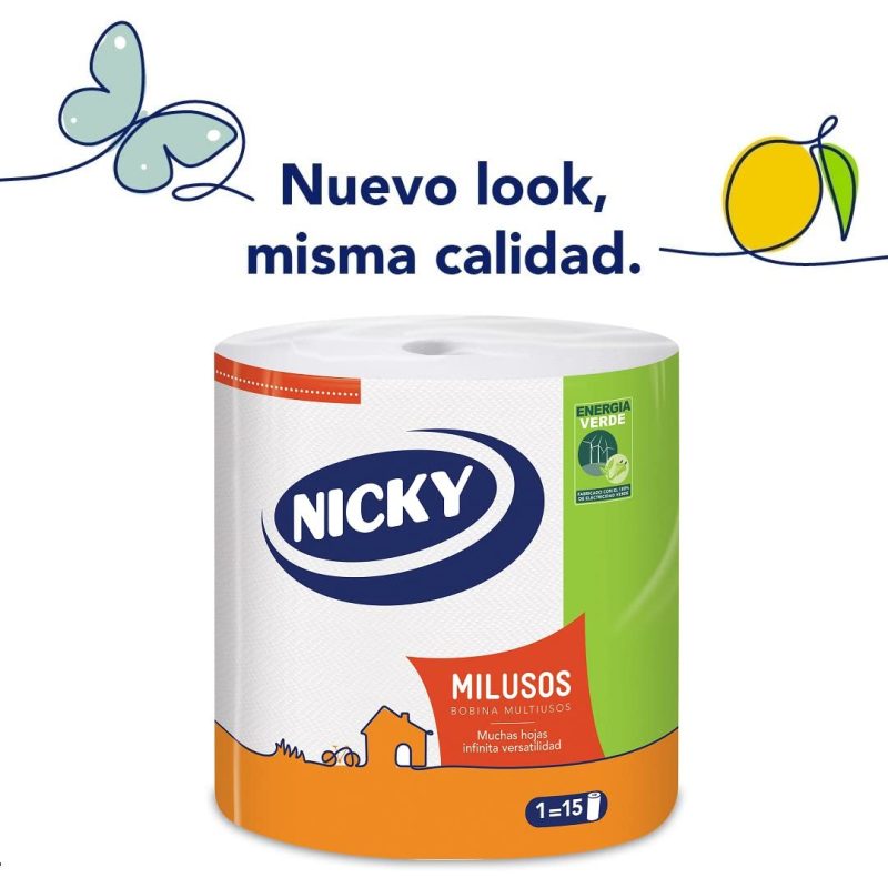 papier de cuisine nicky mega geant - multi-usage rouleau de 535 feuilles - papier super absorbant et resistant - papier certifie 100 % fsc, blanc.