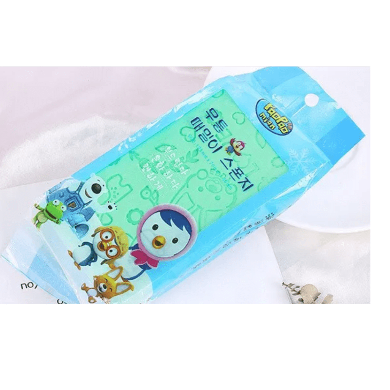 pororo sponge, eponge gommage tres doux de bain pour bebe et corps adulte - 1 unitee