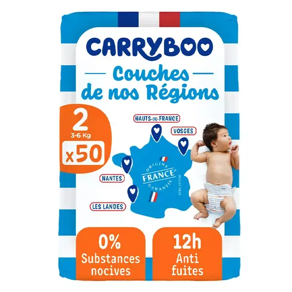 carryboo couches ecologiques taille 2 ( 3-6 kg ) 50 unites