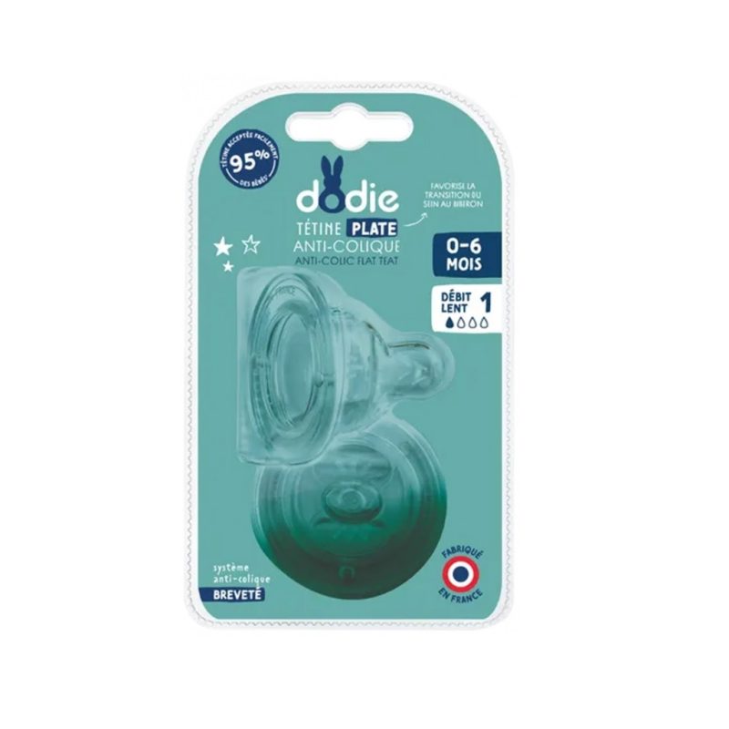 dodie sensation+ | 2 tetines plate col large 0-6 mois debit 1 lent