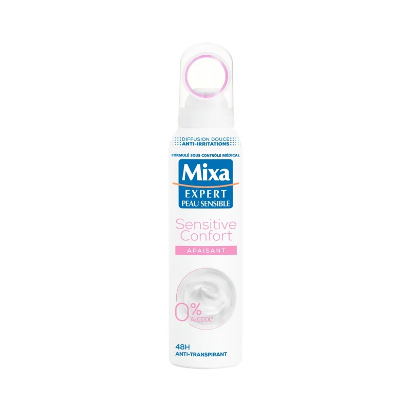 mixa deodorant peau sensible anti-transpirant 48h sensitive confort extra soin 150ml