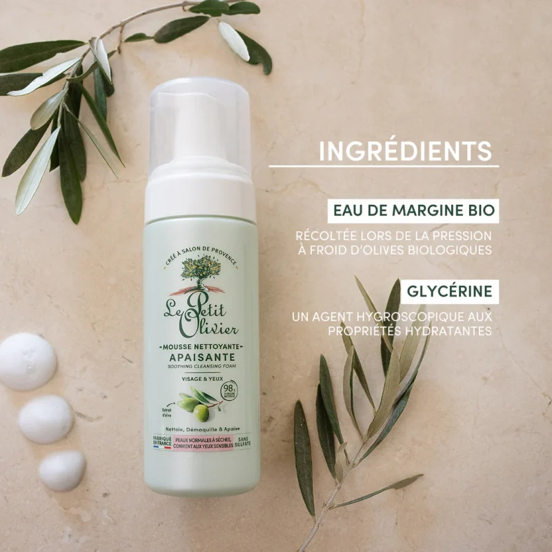 le petit olivier mousse nettoyante - huile dolive 75ml