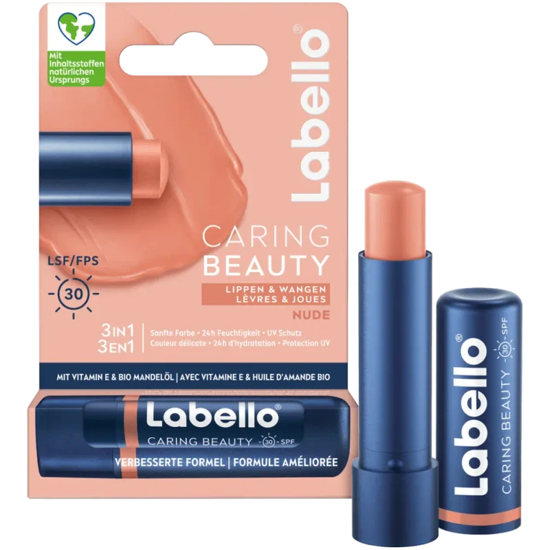 labello baume a leveres caring beauty avec vitamine e et bio huile d´amande