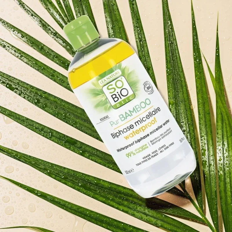 so'bio biphase micellaire waterproof bambou bio et moringa tous types de peaux 500ml